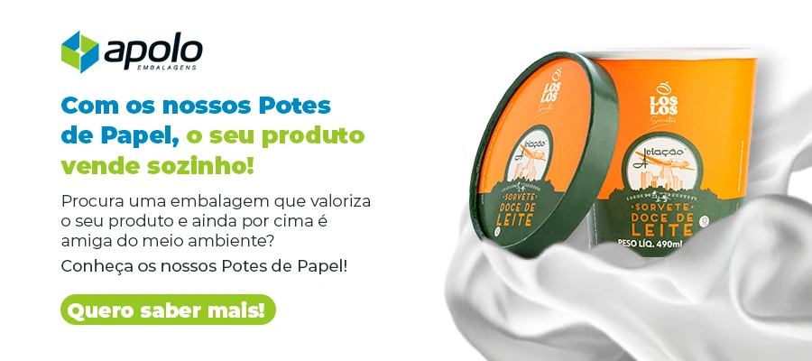 Potes de Papel da Apolo, uma embalagem sustentável que valoriza produtos. Ideal para sorvete e doces. Conheça a solução eco-friendly!