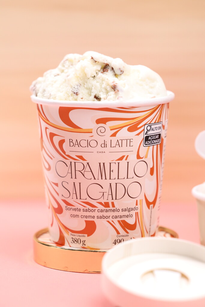 embalagem para alimentos congelados tipo pote de sorvete sabor caramelo salgado com tampa