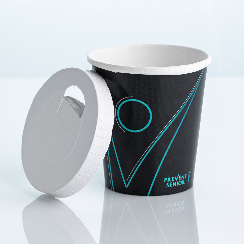 Copo de papel personalizado com tampa descartável, ideal para servir café, chá e bebidas quentes para viagem.